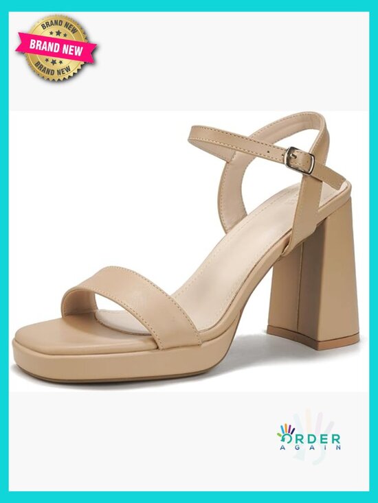 Shoes - Platform Block Heel Square Open Toe Ankle Strap Heeled Sandals Fashion Wedding